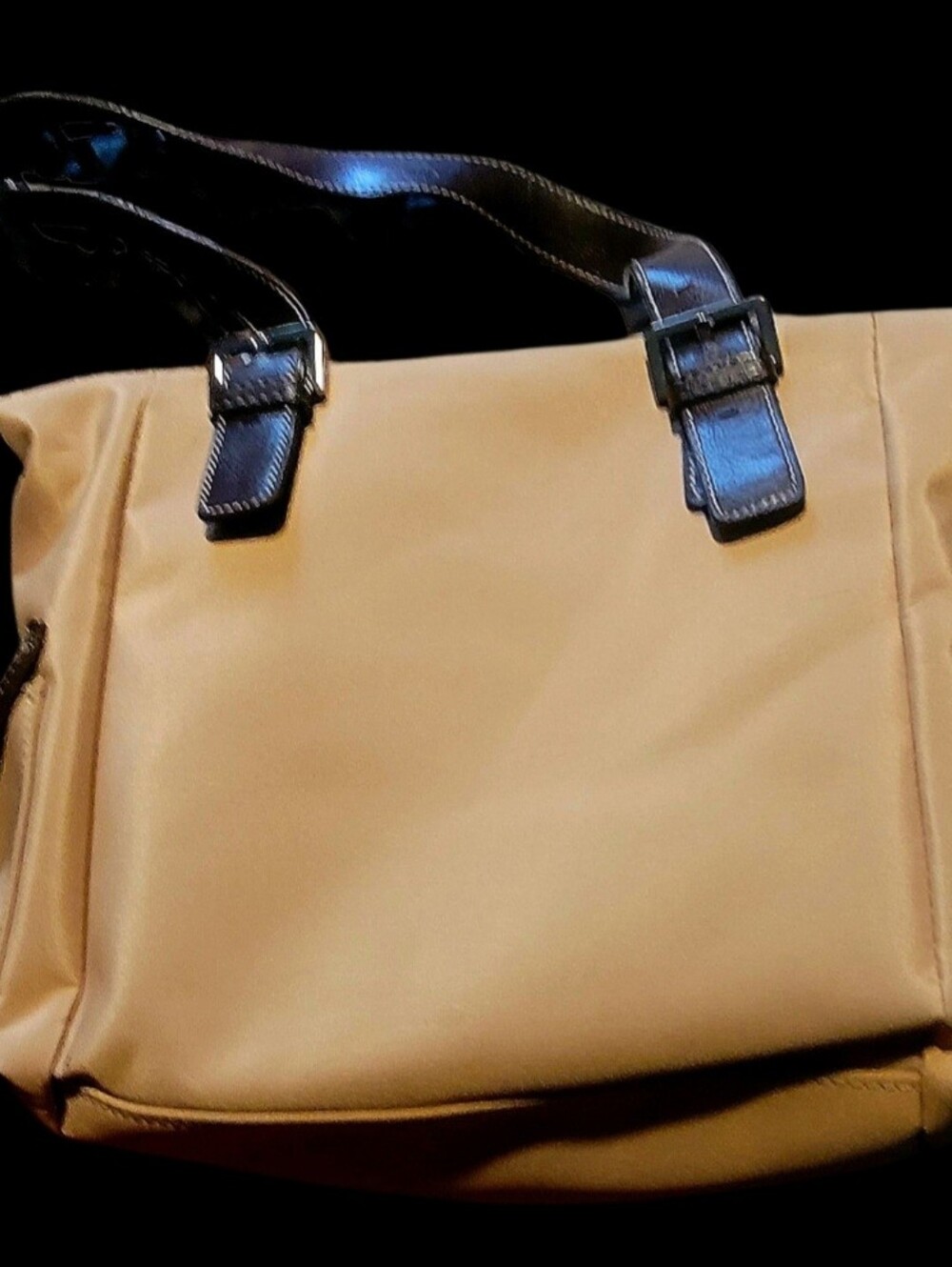 Nine West Vintage Canvas Tan Handbag Tote with Dark Brown Trim - Picture 4 of 4